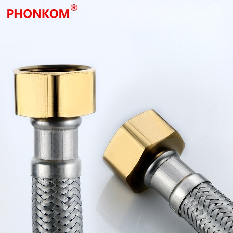 PHONKOM Braided Hose DN15 G1/2&quot; Brass Fittings Thread Stainless Steel Inlet Tube Metal Connection Flexible Pipe Bathroom Heater: 40cm
