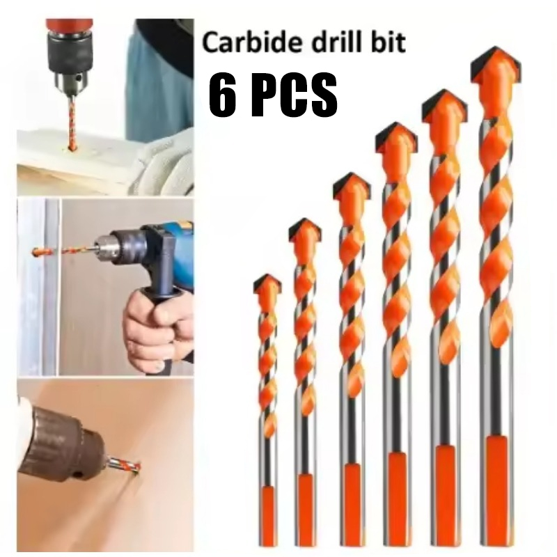 6PCS Multifunctional Triangle Drill Bit Diamond Drill Set Ceramic Tile Concrete Brick Wood Glass Punching Hole Saw Metal Dril