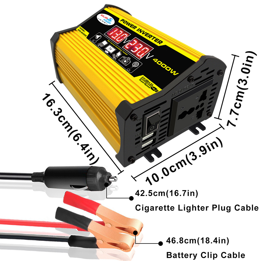 ["4000W Bausatz Wechselrichter 12V 220V/110/Spannungswandler 12 220 LED Digitaler Wechselrichter für Auto 2 USB Konverter Adapter Wechselrichter"]: Beige
