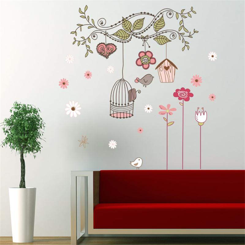 Peel En Stick Muurstickers PVC Muurstickers Babykamer Decoraties Bloem Vogelkooi Huis Sticker 50x70