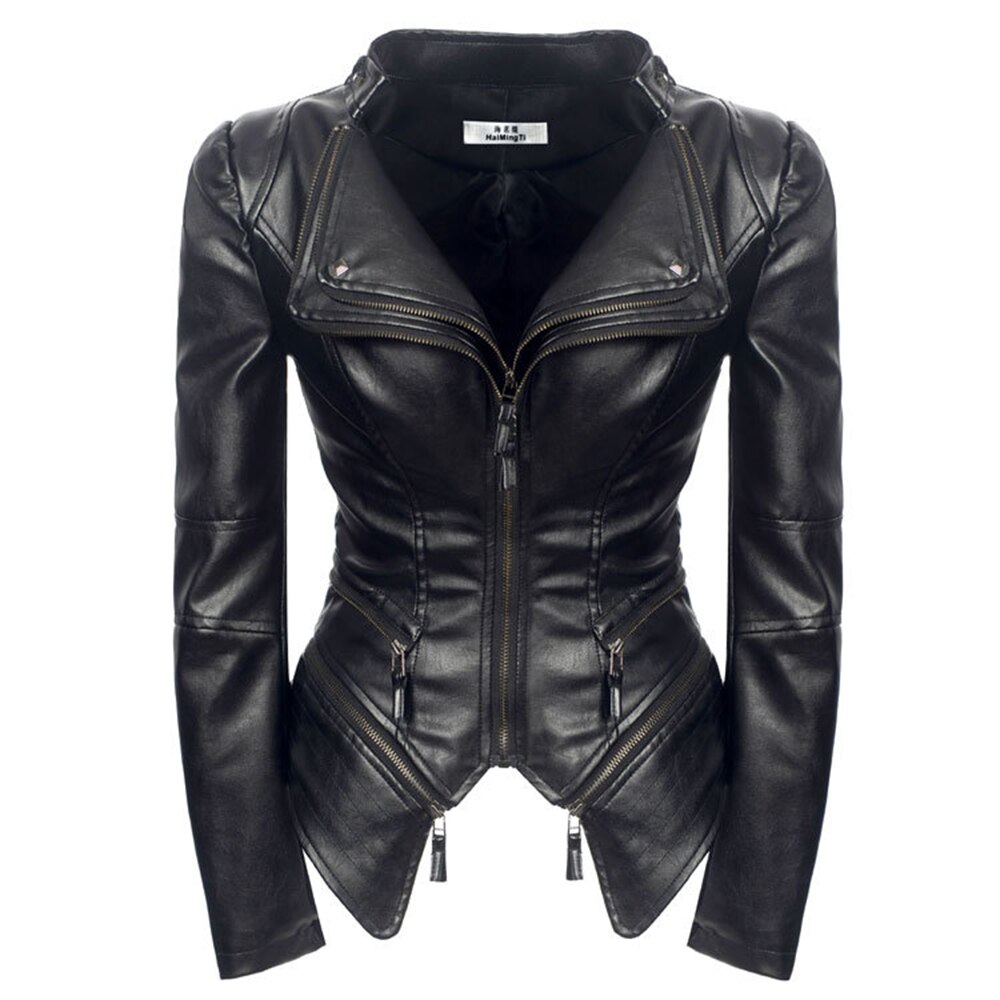 Chaqueta de piel sintética para mujer, abrigo gótico Punk, abrigos de cuero de imitación, negra, Primavera,: S