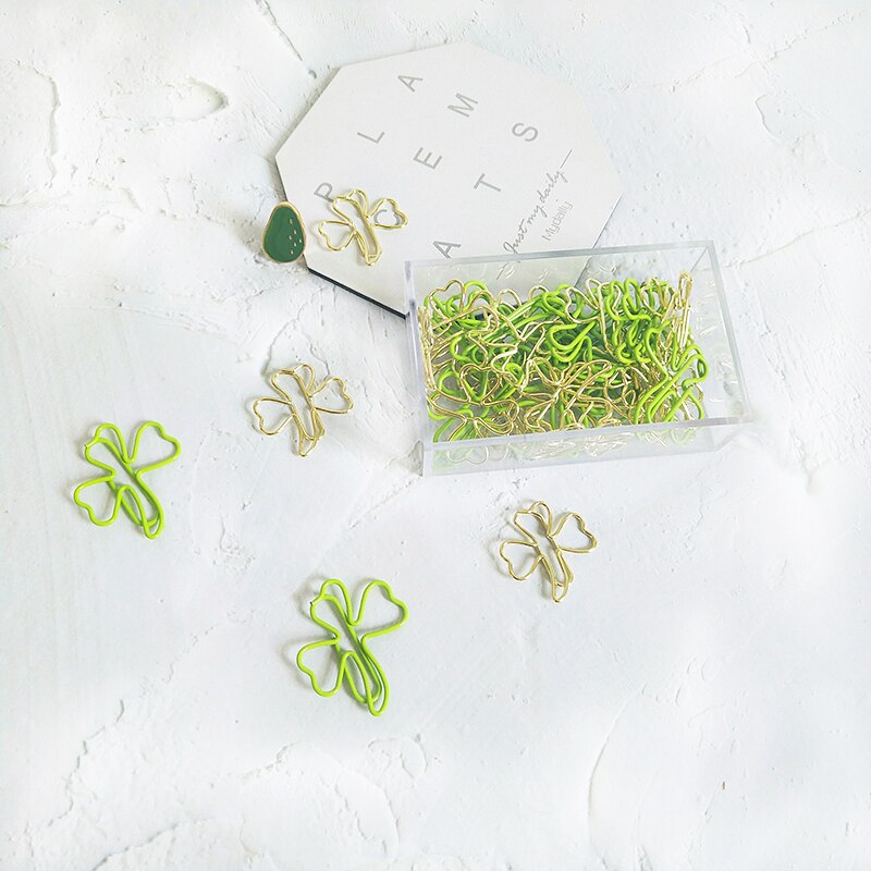 TUTU 15pcs/box four leaf clover clip befriend metal paper clips Memo Clip Metal Binder Paperclip H0222