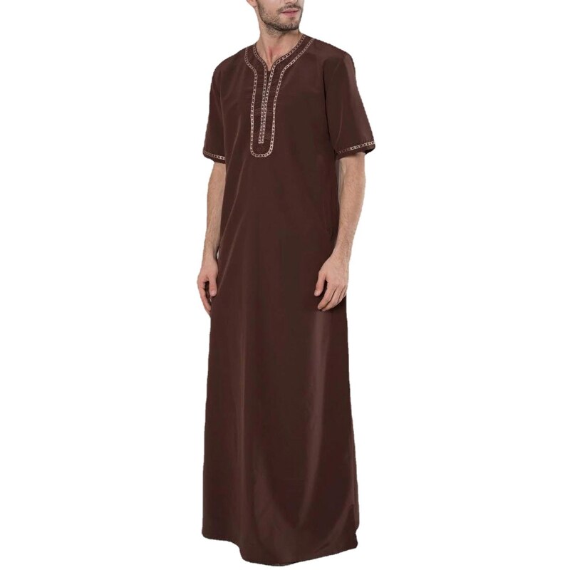 Mannen Islamitische Arabische Kaftan Moslim Kleding Medium Mouw Eenvoudige Abaya Robes Mode Saudi Arabië Dubai Mens Jubba Thobe