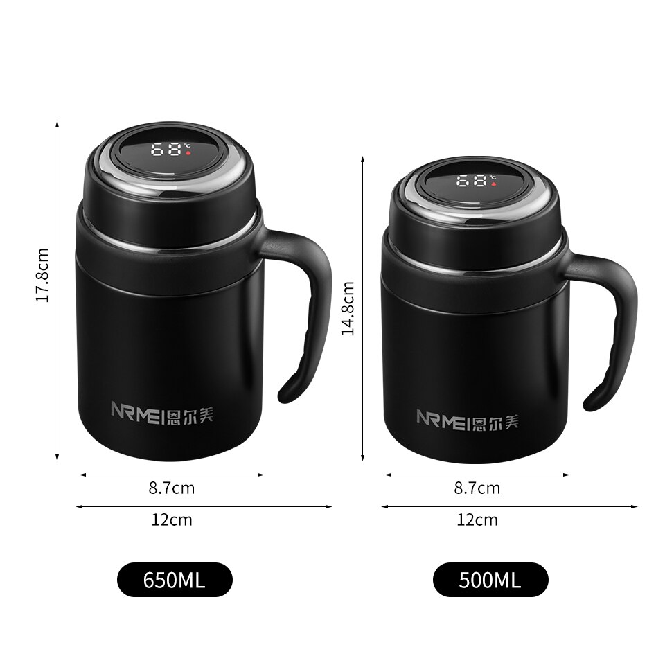 650ML Thermos Coffee Mug With Filter Handle Stainless Steel Insulated Vacuum Tea Cup Home Office LED Temperature Display