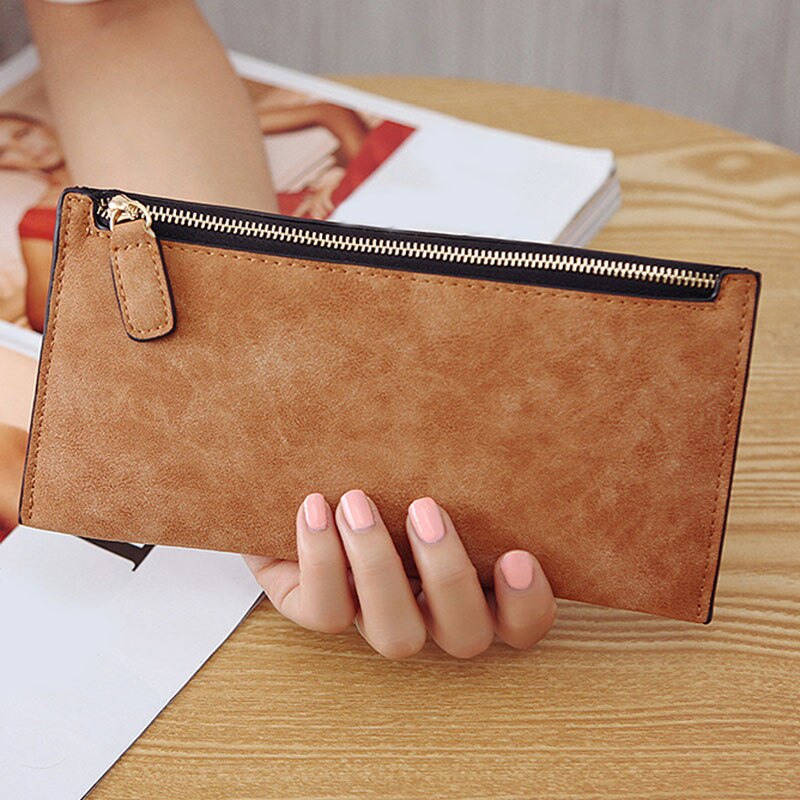 Women Purse Wallet Vintage Card Phone Storage Bag Long PU Leather Wallets Zipper Handbag NIN668: Brown