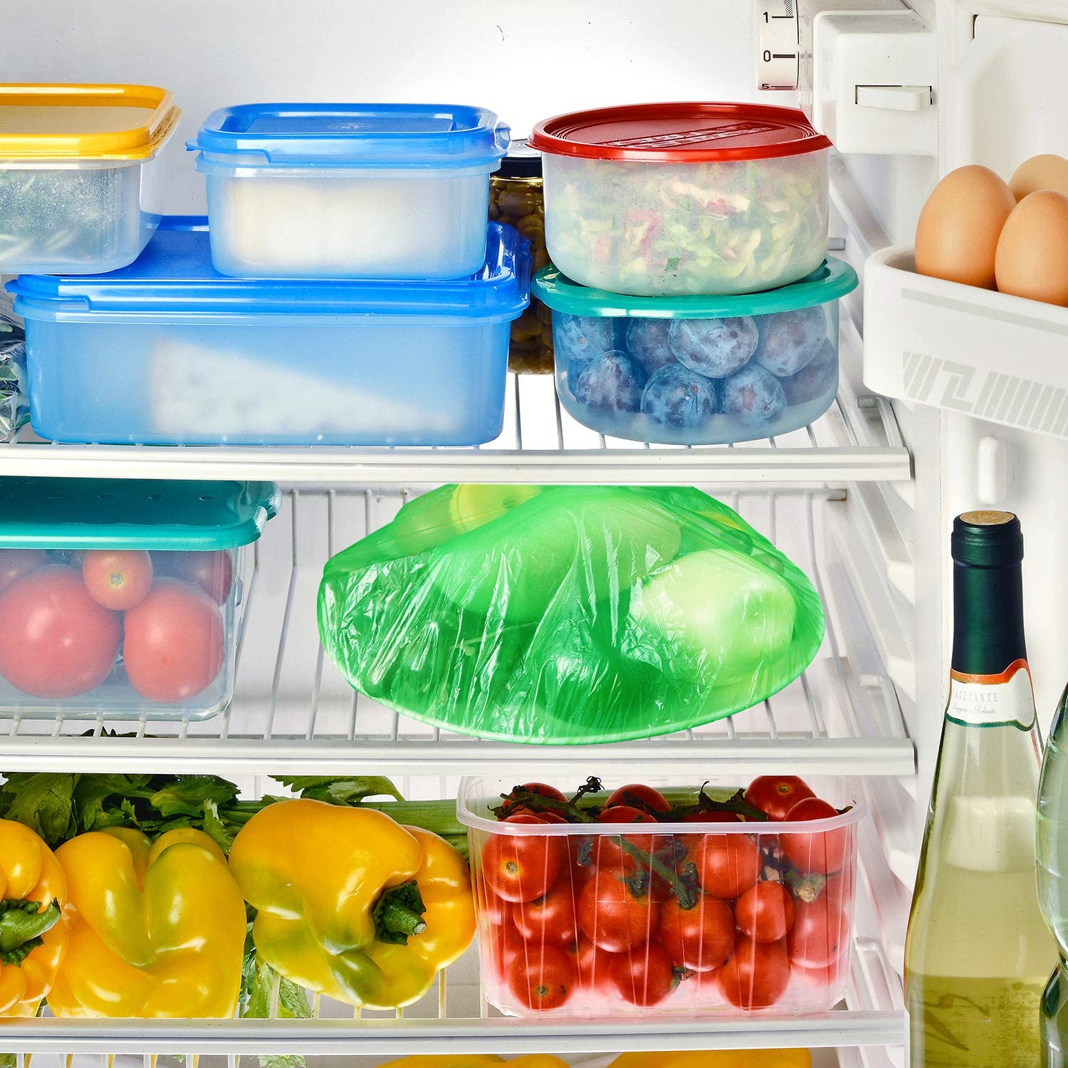 Cubiertas elásticas y reutilizables para almacenamiento de alimentos, cubiertas coloridas para cuencos, Platos y platos, cubiertas de plástico para Familia y pícnic al aire libre, 60 uds.