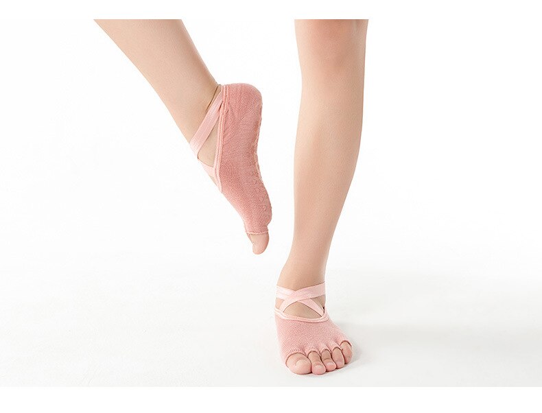 Mulheres yoga meias anti-derrapante secagem rápida amortecimento pilates basketball meias bom aperto para homem e mulher piso macio algodão toe meias: Half finger PINK