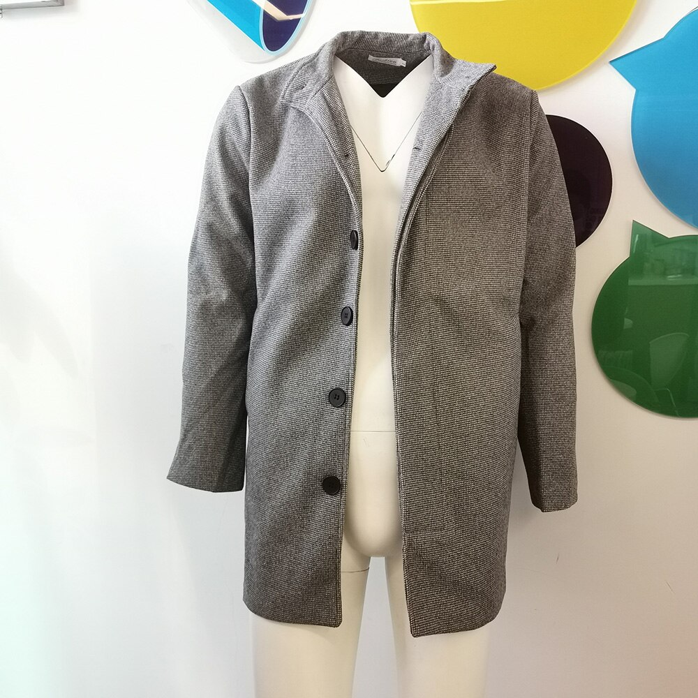 Grå trenchcoat mænd mellemlange vinterjakker til mænd business slim enkeltradet overfrakke til mænd plus størrelse 4xl