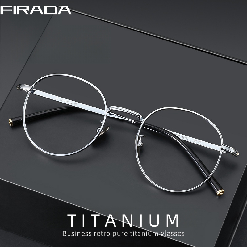 Gafas de FIRADA, gafas redondas Retro de titanio puro, gafas graduadas ópticas cómodas, montura para hombres y mujeres 1820-C