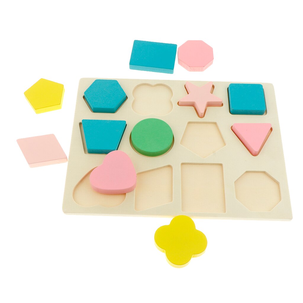 Kleurrijke Houten Vormen Puzzel Voor Kinderen Peuter, Voorschoolse Leren Speelgoed (12 Stuks)
