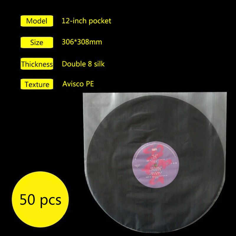 50Stck 12 "Klar Vinyl aufzeichnen Protecter LP aufzeichnen Kunststoff Taschen Anti-statische Rekord Ärmeln X6HB