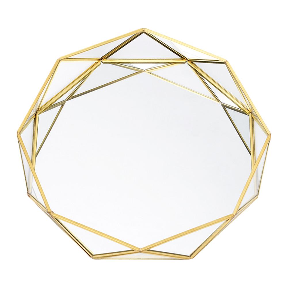 Förvaringsbricka geometrisk rund glasskiva kosmetiska smycken förvaringsbricka nordic ins gyllene western tårta desserttallrikar glasbricka: L