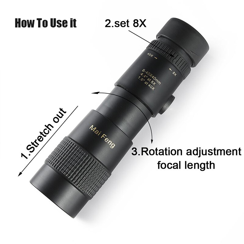 Maifeng 8-40x40 Monocular Telescope on smart phone Compact Retractable Zoom Waterproof Bak4 HD ED Glass With Tripod
