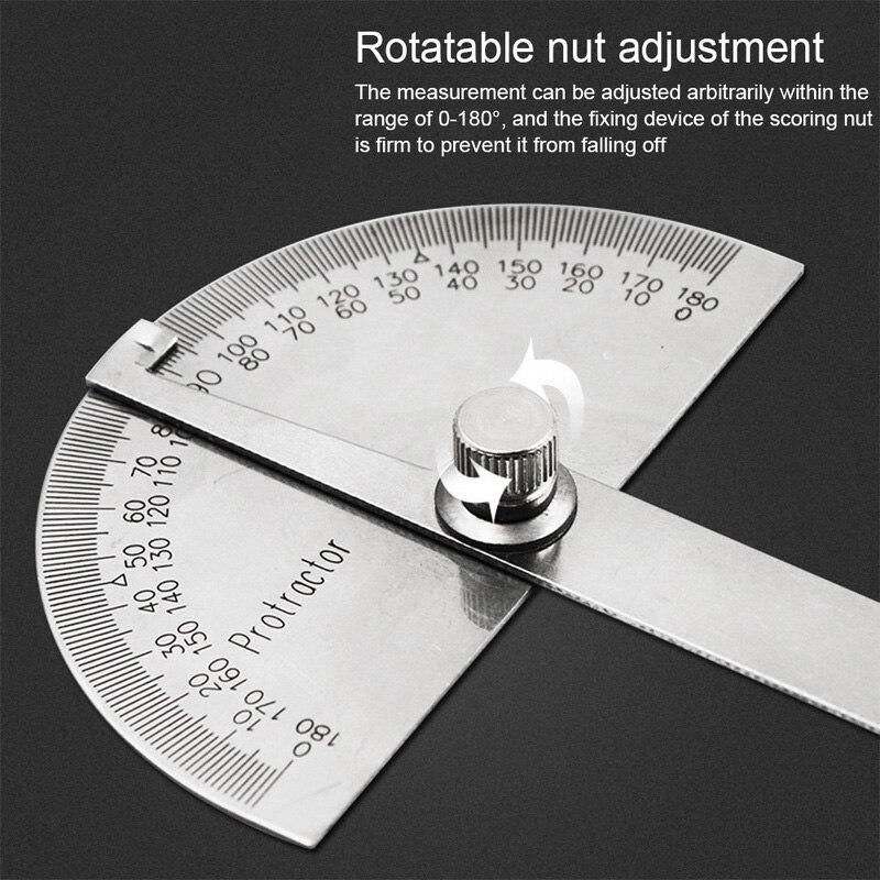 1Pcs 180 Degree Adjustable Protractor Multifunction Stainless Steel Durable Roundhead Craftsman Ruler Woodworking Measuring Tool