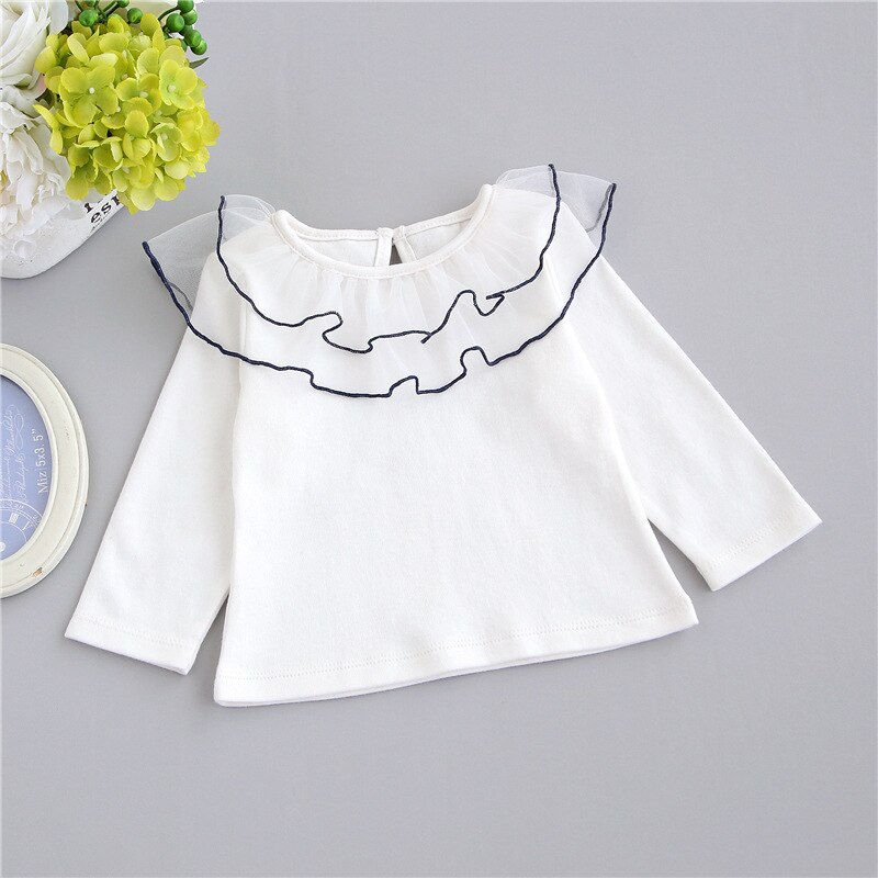 T-shirt en dentelle pour filles | Col à volants, maille avec ouverture au dos, doux, T-shirt anniversaire, vêtements pour enfants, vêtements de -né: white / 12M
