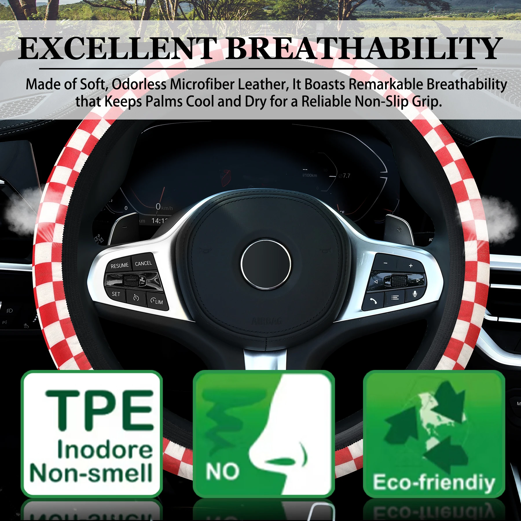 car steering wheel cover checkerboard without inner ring lattice elastic breathable non-slip handlebar cover