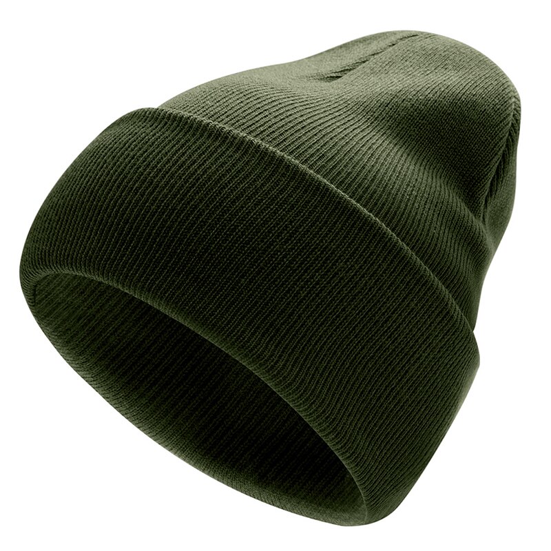 Strikket vinterlue solid varme luer unisex lue fritidshatt for menn kvinner hip-hop vår høst panser voksen skullies: Militærgrønn