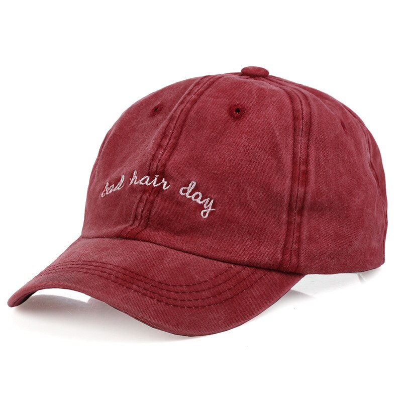 Unisex bad hair day far hat justerbar ensfarvet vasket bomuld baseball kasket par kasket hatte snapback kasket pananma: Burgunder