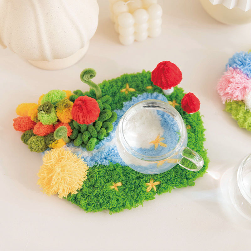 Kit de posavasos con gancho de lengüeta de musgo, materiales artesanales hechos a mano, decoración interior del hogar, alfombras de hilo de ganchillo, Kit de enganche de costura para