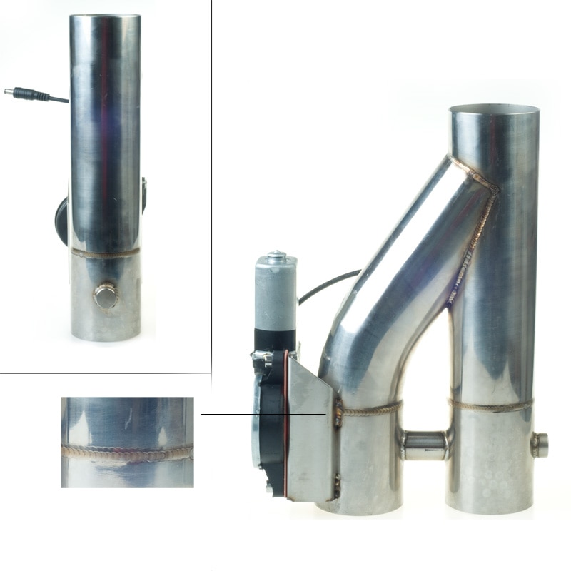 2 &quot;2.25&#39;&#39; 2.5 &#39;&#39;3&quot; Inch SS304 Dubbele Klep Elektrische Uitlaat Uitgesneden Klep Met Schakelaar Knop en 2 Stuks Klem Connector