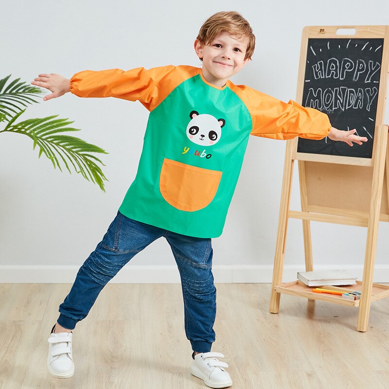 Chico Delantales para pintar niños dibujo delantal de manga larga chico s Baberos bonitos dibujos animados babero para bebé impermeable infantil comer alimentación de bebé babero: Green / L for 9-12 year