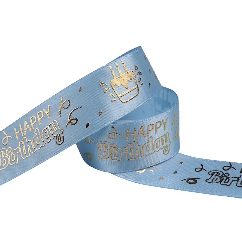 25mm Birthday Ribbon Happy Birthday Printed Satin Ribbon For Birthday Wrapping Birthday Party Decoration Accessories Ribbon: Sky Blue