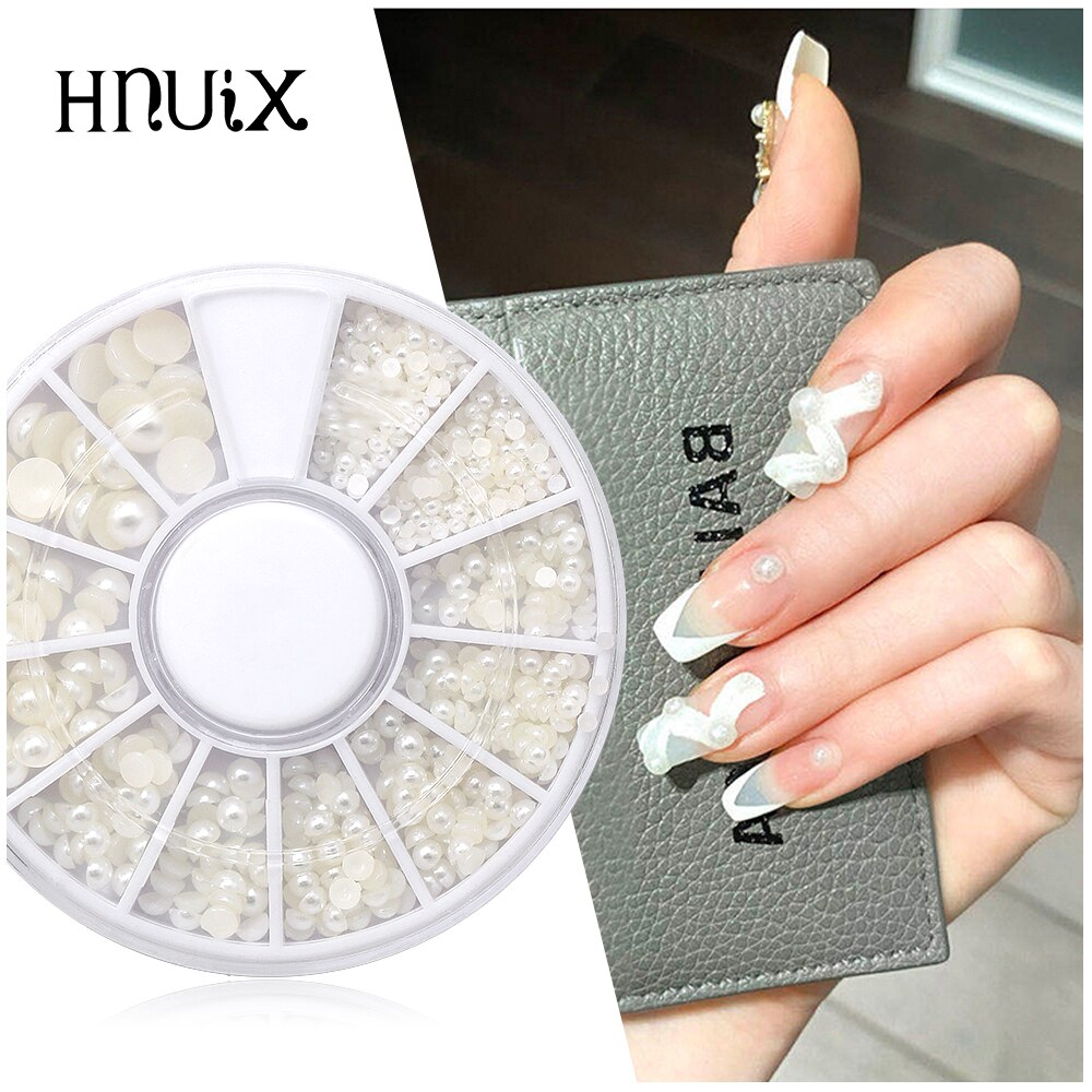 HNUIX-Cuentas 3d de diamantes de imitación para decoración de uñas, adornos para manicura de salón de belleza, color blanco, mezcla de tamaños
