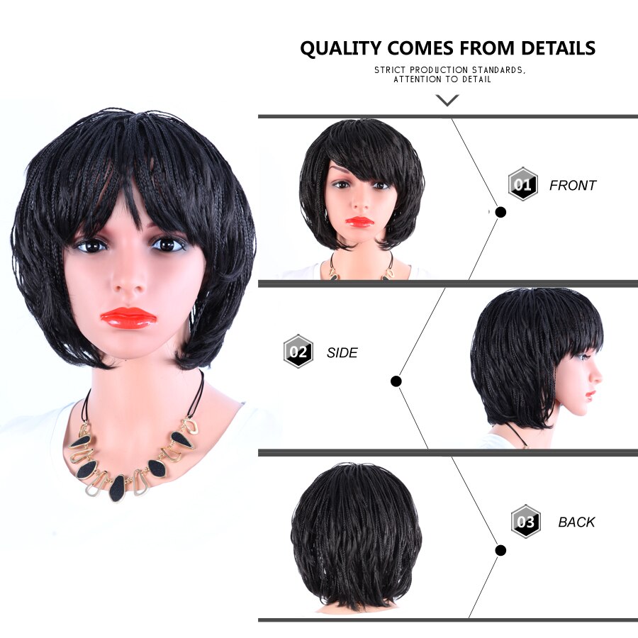 AliLeader-micropeluca trenzada para mujer, pelucas de cabello corto negro, caja trenzada de ganchillo, trenzas, estilo Bob, pelucas sintéticas para verano