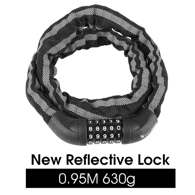 West Fietsen Bike Lock 0.9/1.2/1.45 M Motorfiets Fiets Kabel Lock Anti-Diefstal Met 5 Wachtwoord gecodeerde Gelegeerd Staal Sloten Voor Fietsen: 0.95M Reflective