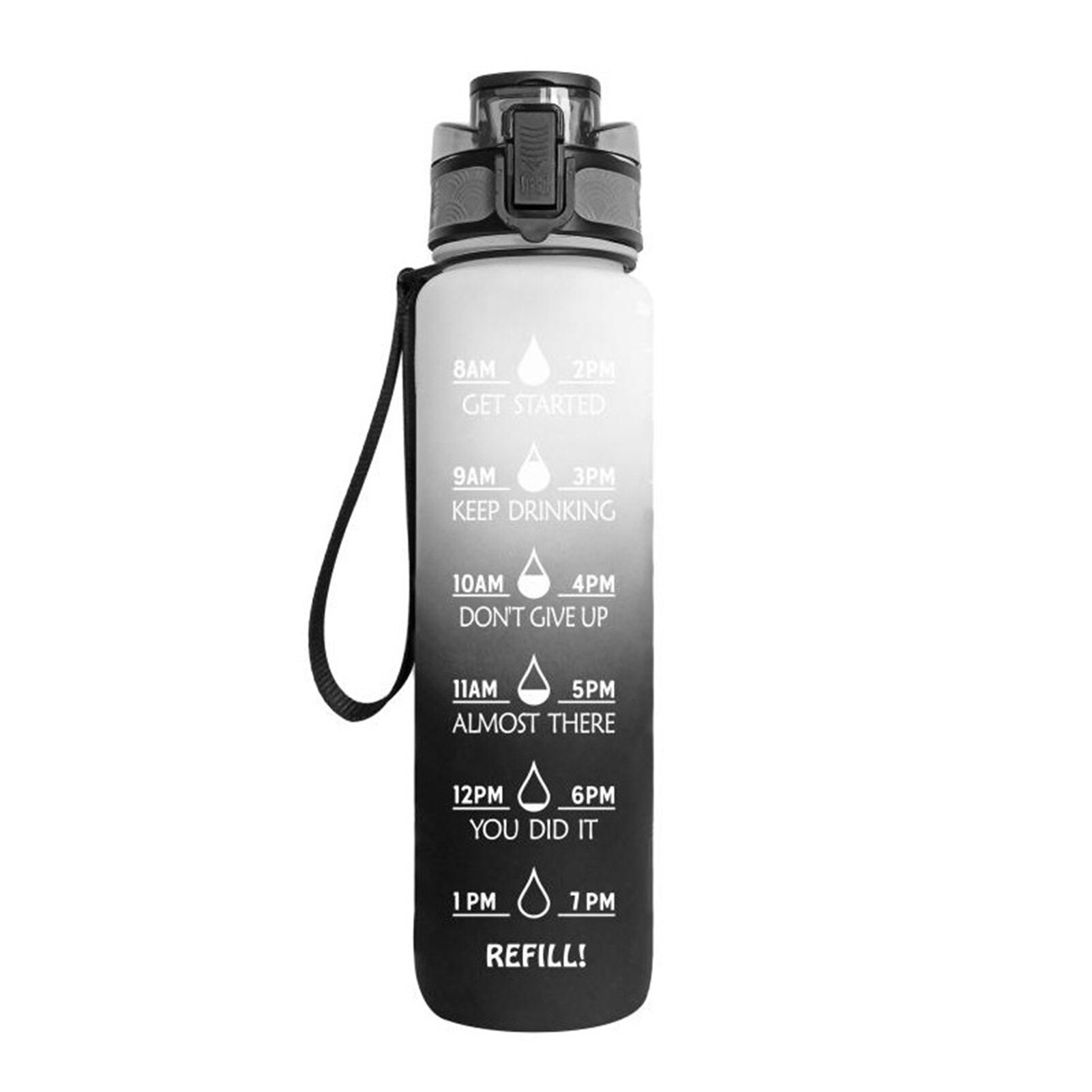 Botella de agua TRITAN de 1L, cantimplora con gradiente mate con marcador de tiempo, a prueba de fugas, para senderismo, ciclismo, Camping, correr y Yoga: A
