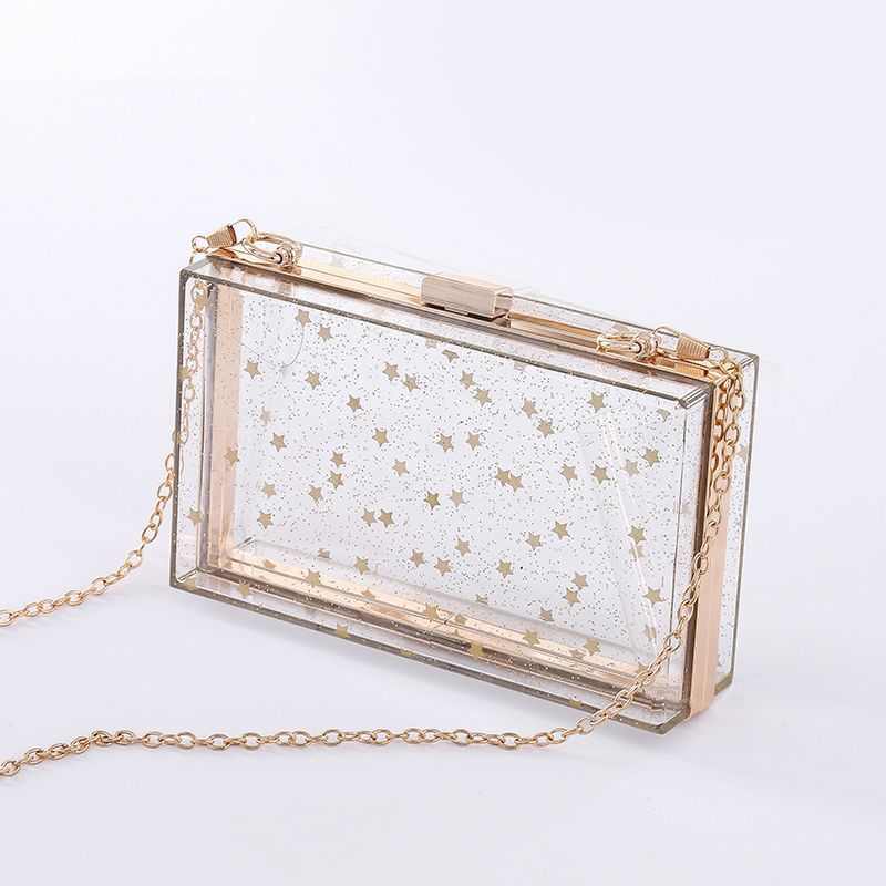 Abend Cluth Taschen für Frauen Schulter/crossbody-tasche Klar/transparent Damen Schild Kupplung Partei Geldbörse Hochzeit/braut Tasche ABS: golden Sterne