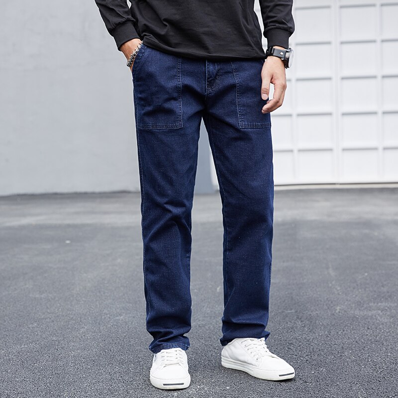 Enzo Mens Rechte Been Stretch Jeans Basic Werk Denim Broek Grote Lange Alle Taille, Zwart, 40W / 30L