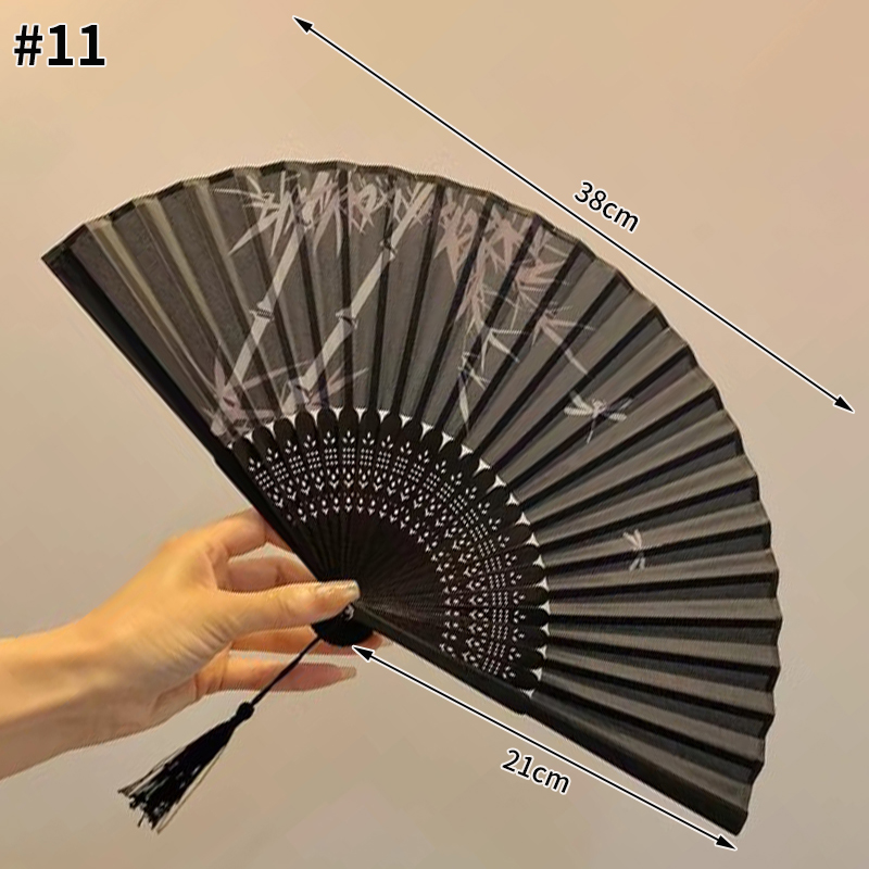 Bamboe opvouwbare ventilator met kwastjes Retro doek Art Craft Fan Chinese stijl Party Dancing Hand Fans Draagbare decoratieve ventilator: Deep Blue