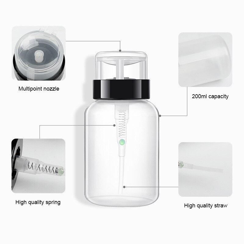 200ml Nagellak Lege Plastic Fles Alcohol Liquid Remover Pomp Water Dispenser Fles Nail UV Gel Cleaning Tool