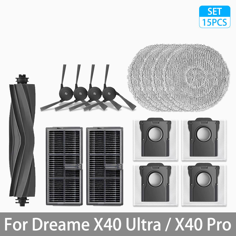 For Dreame X40 Ultra / X40 Pro Accessories Rubber Main Side Brush Mop Cloth Dust Bag HEPA Filter Robot vacuum Replacement Parts: Light Grey