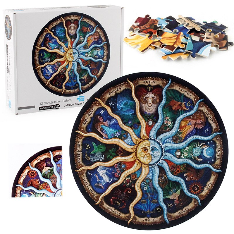 Jinletong-puzzle, 1000 -teilig, für erwachsene, tierkreiszeichen, berühmte gemälde, sternbilder, rundes puzzle, puzzles für kinder