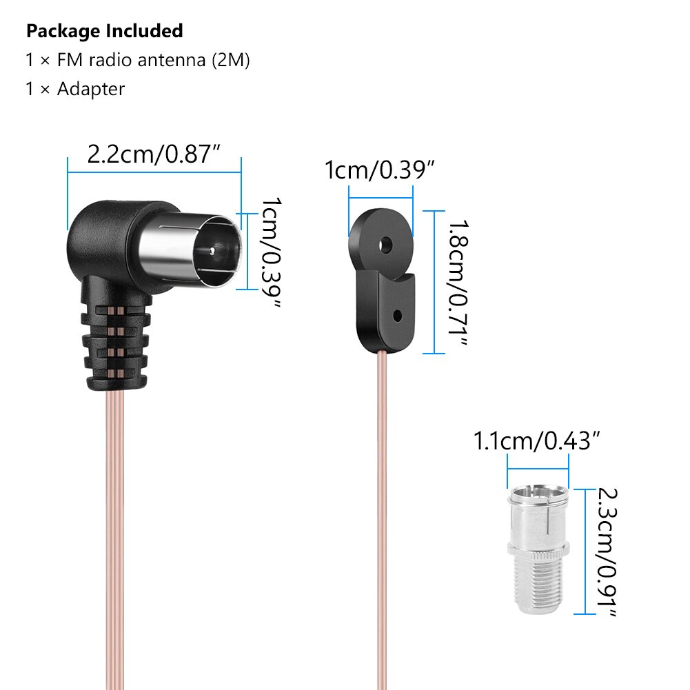 Câble d'antenne T intérieur, 2M, 75 Ohm, dipôle Radio HD, Type F mâle, pour Yamaha JVC Pioneer, pour usage intérieur