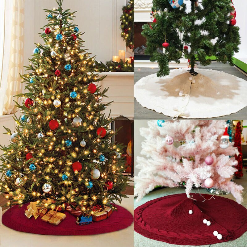 Kerstboom Mat Rok Gebreide Wollen Vloerkleed Cover Tapijt Xmas Party Home Decor