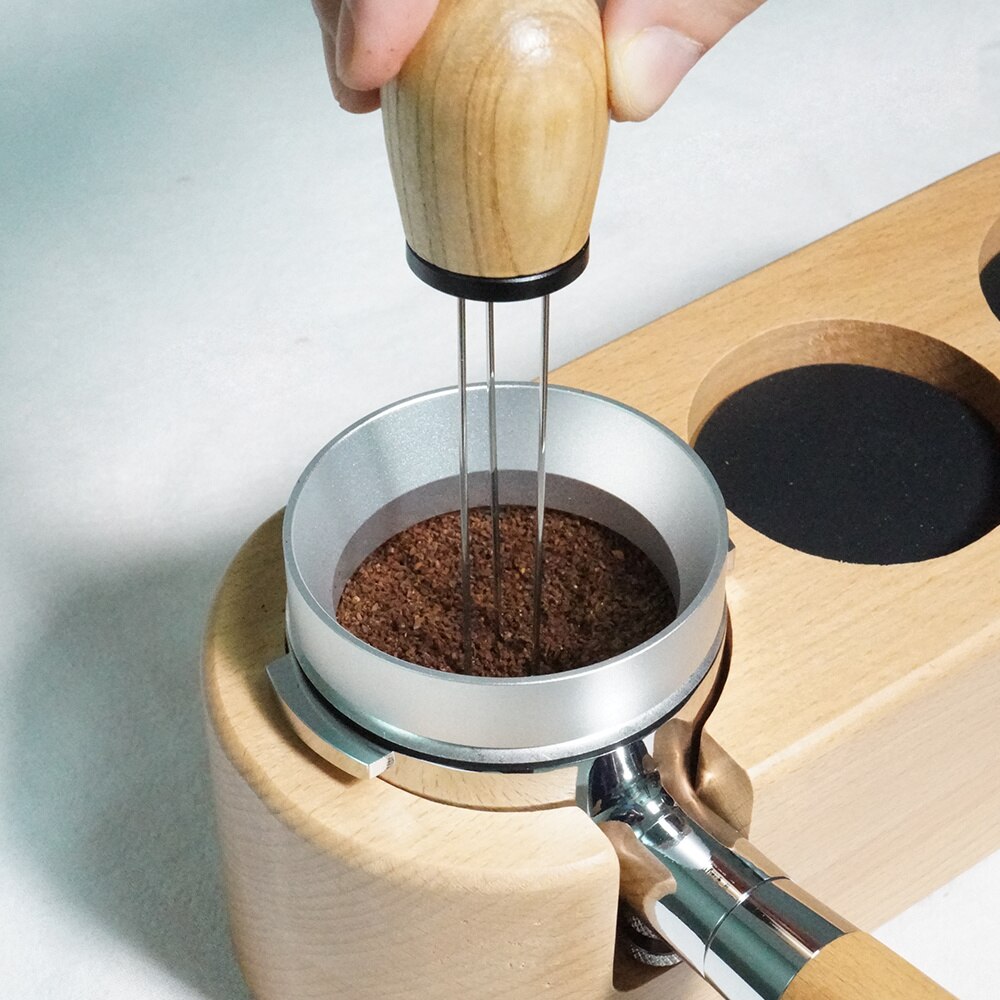 Needle Pin Coffee Tamper Distributor Espresso Stirrer Stirring Tool Stainless Steel Solid Wood Handle Coffee Leveler Accessories