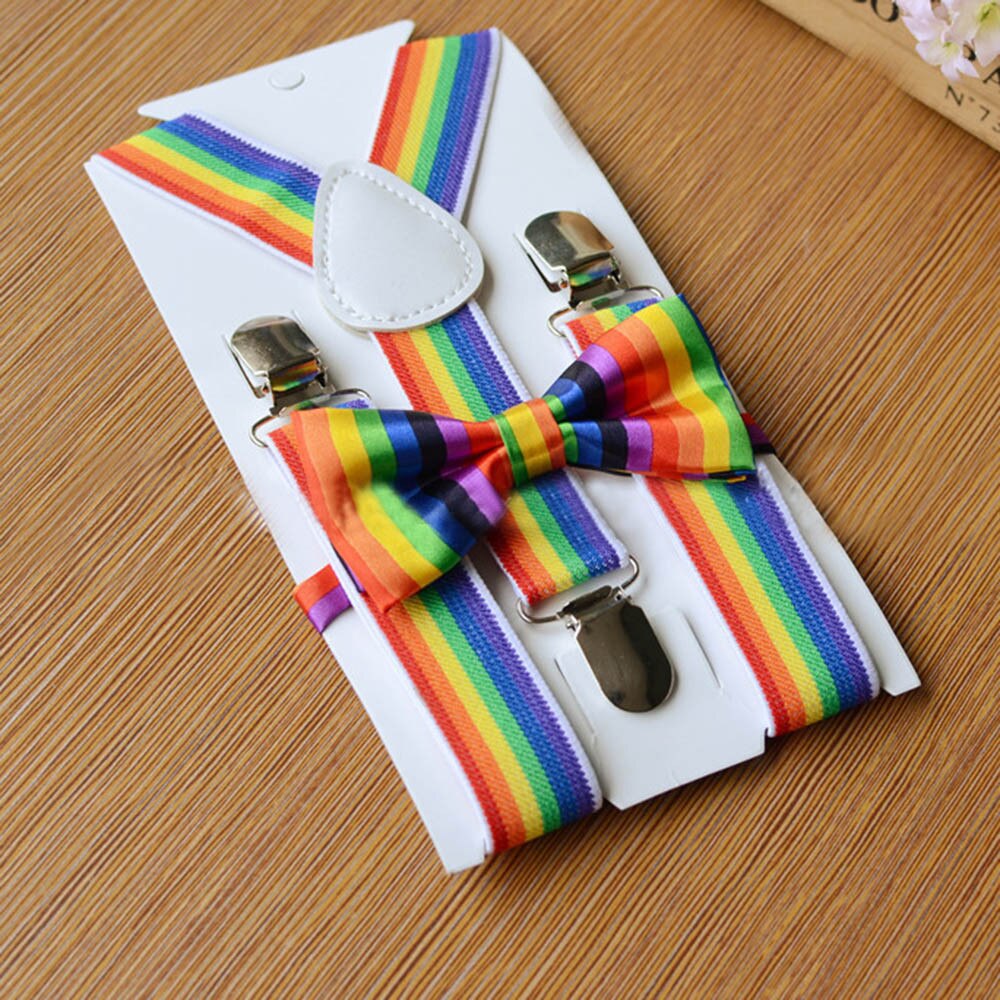 Baby Boy Girl Tie Pride Festival Kids Girls Boys Rainbow Multicolor Braces Suspenders and Rainbow Bow Tie Set Little