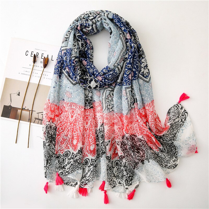 Foulard à pompon en coton pour femme, écharpe en lin à fleur, paréo pour la plage, Hijab, écharpe d'été,: 16