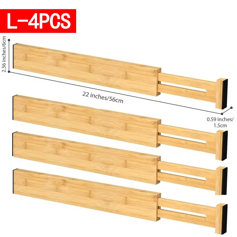 1/2/4Pcs Bamboo Drawer Dividers Organizers Adjustable Expandable Loaded Drawer Separators for Kitchen Bedroom Dresser Organizer: Orange