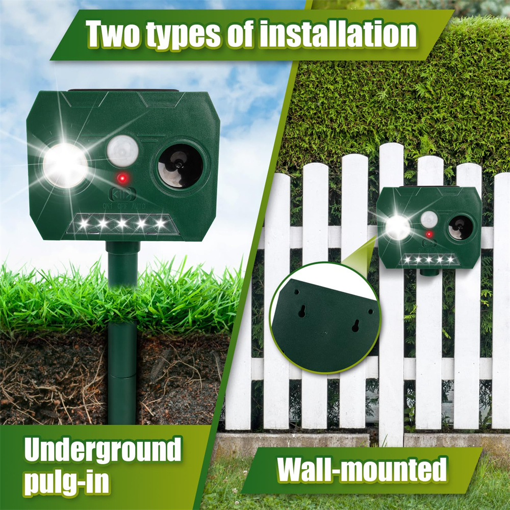 LED Light Alarm Ultrasonic Cat Dog Repellant Outdoor Solar Power Rechargeable Garden Repellers Cat Deterants for Animals