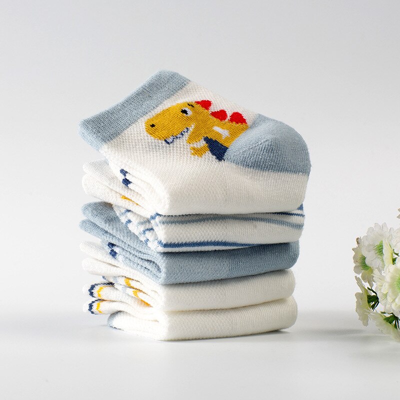 5 paia/lotto calzini per bambini in cotone primavera cartone a strisce animali traspiranti calzini corti per bambini calzini per bambini