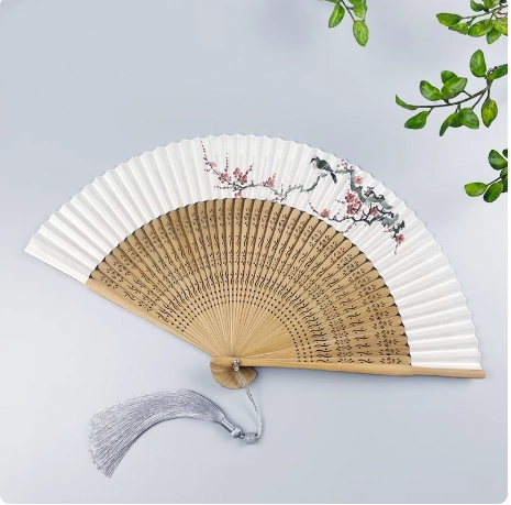 Abanicos de papel de baile, abanicos de mano portátiles Hanfu Bambou, abanico de papel exquisito Para mujeres, Ventilador de bambú clásico, Abanicos Para Boda de verano: Verde militar