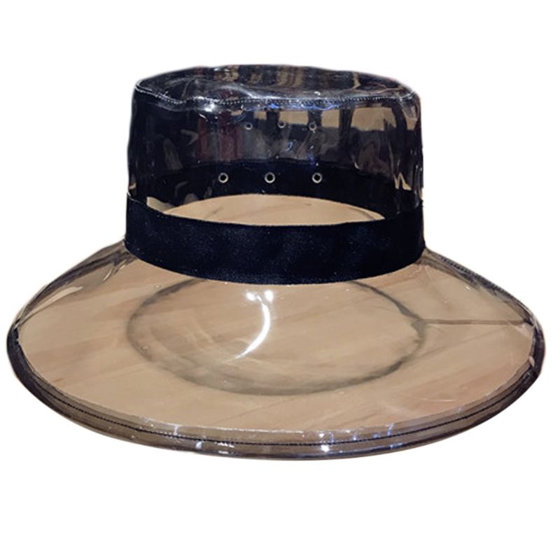 Women Men Summer PVC Transparent Bucket Hat Bright Jelly Solid Color Wide Brim Breathable Waterproof Fisherman Rain Hat: BK