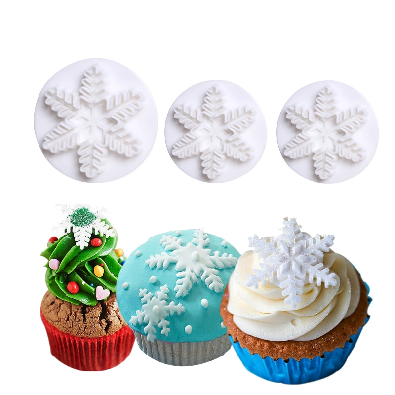 3 stuks/set kerst sneeuwvlok fondant cupcake taartdecoratie zuiger suikercraft uitsteker suiker snoep bakvorm gereedschap