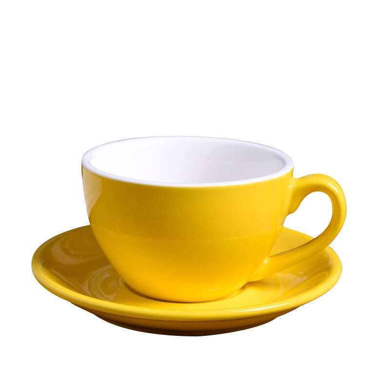 220ml keramiske kaffekopper kaffekoppsett europeisk stil cappuccinokopper for latte mokka te kaffekopp med tallerken: Gul