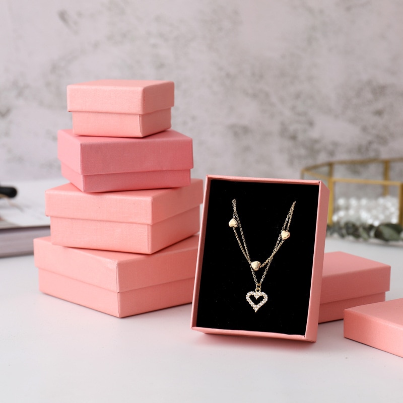 1Pc Roze Sieraden Dozen Opslag Display Carrying Box Voor Kettingen Armbanden Oorbellen Vierkante Handgemaakte Sieraden Verpakking Geschenkdoos