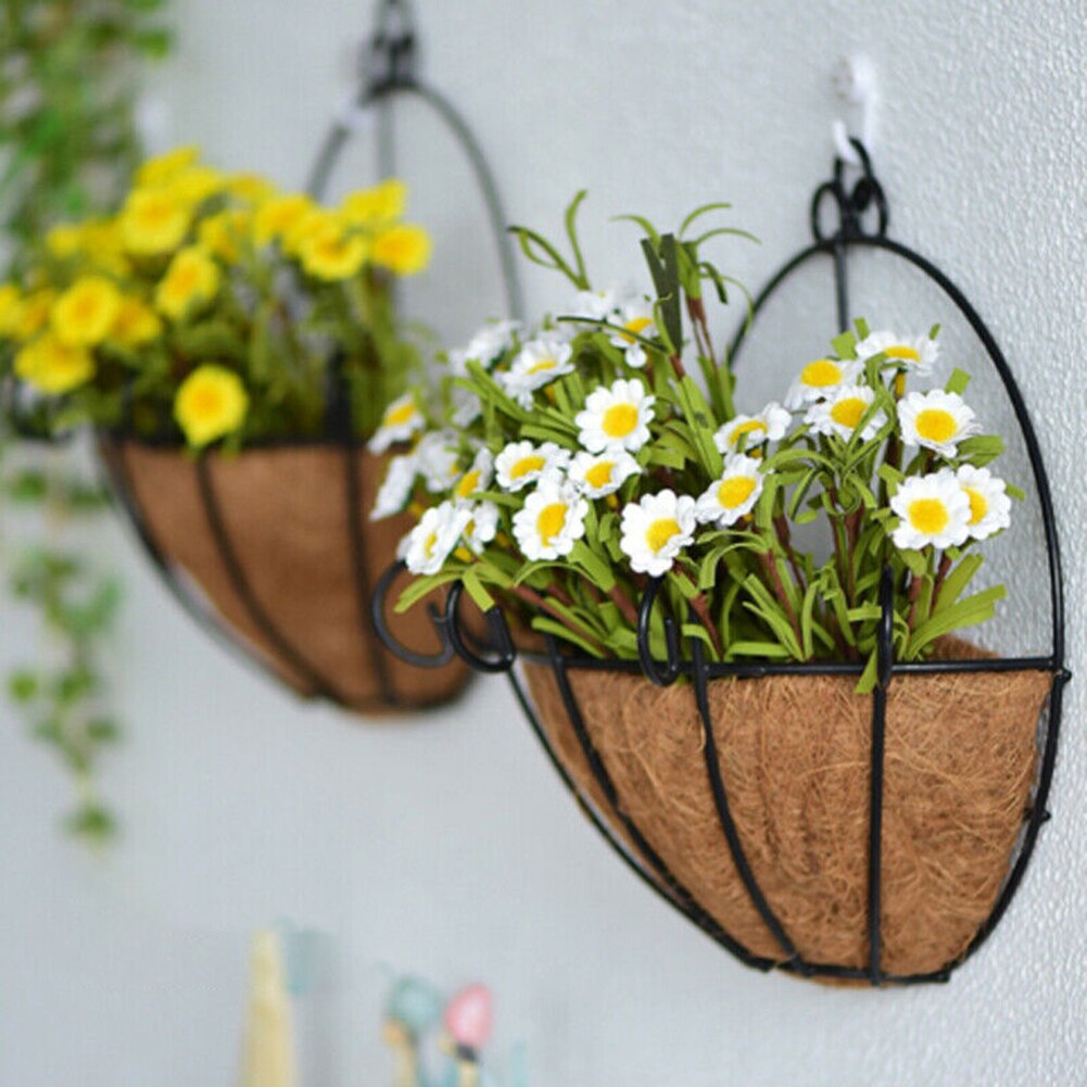 Wicker Rattan Flower Basket Plant Pot Plant Holder Home Wall Hanging Plant Basket Iron Style Wall-mounted Flower Pot Garden Deco